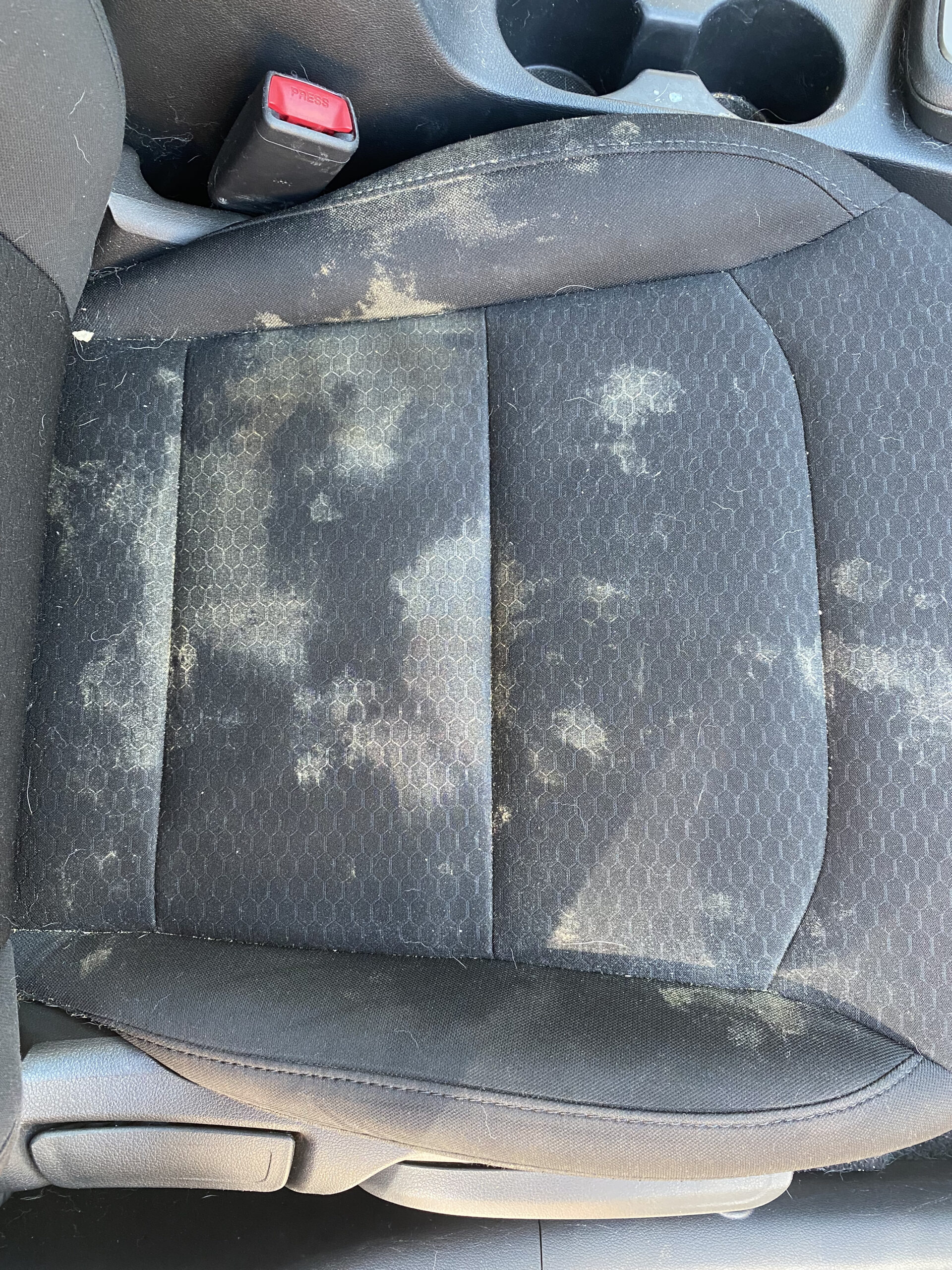 interior passenger seat stain before photo